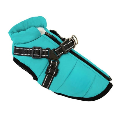Weatherproof Canine Coat with Built-In Leash Connector
