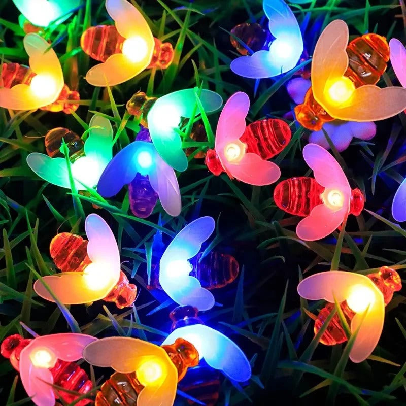 Eco-Friendly LED String Lights in Charming Bee Design for Outdoor Ambiance