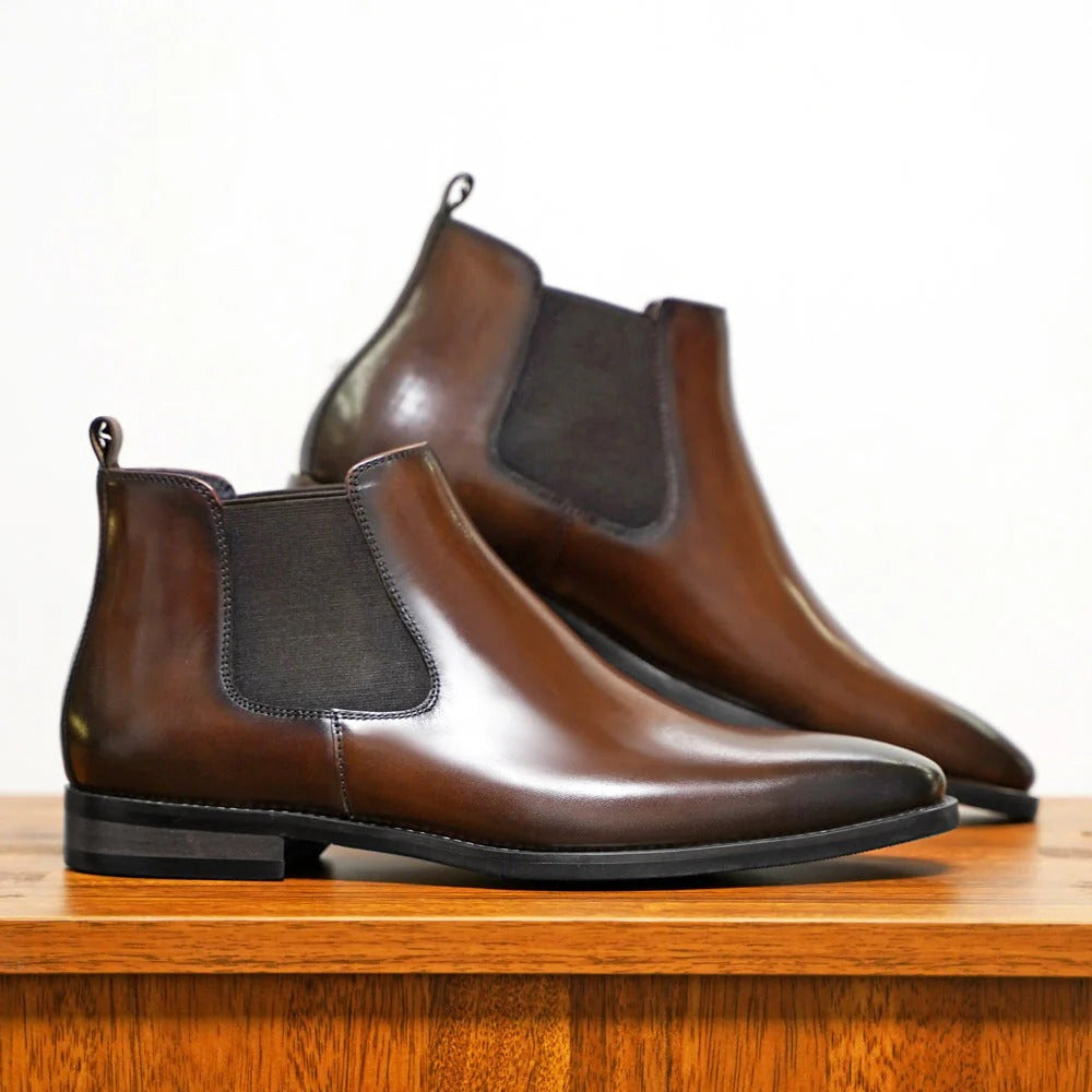 Men's Sleek Almond Toe Ankle Boots with Stretch Inserts