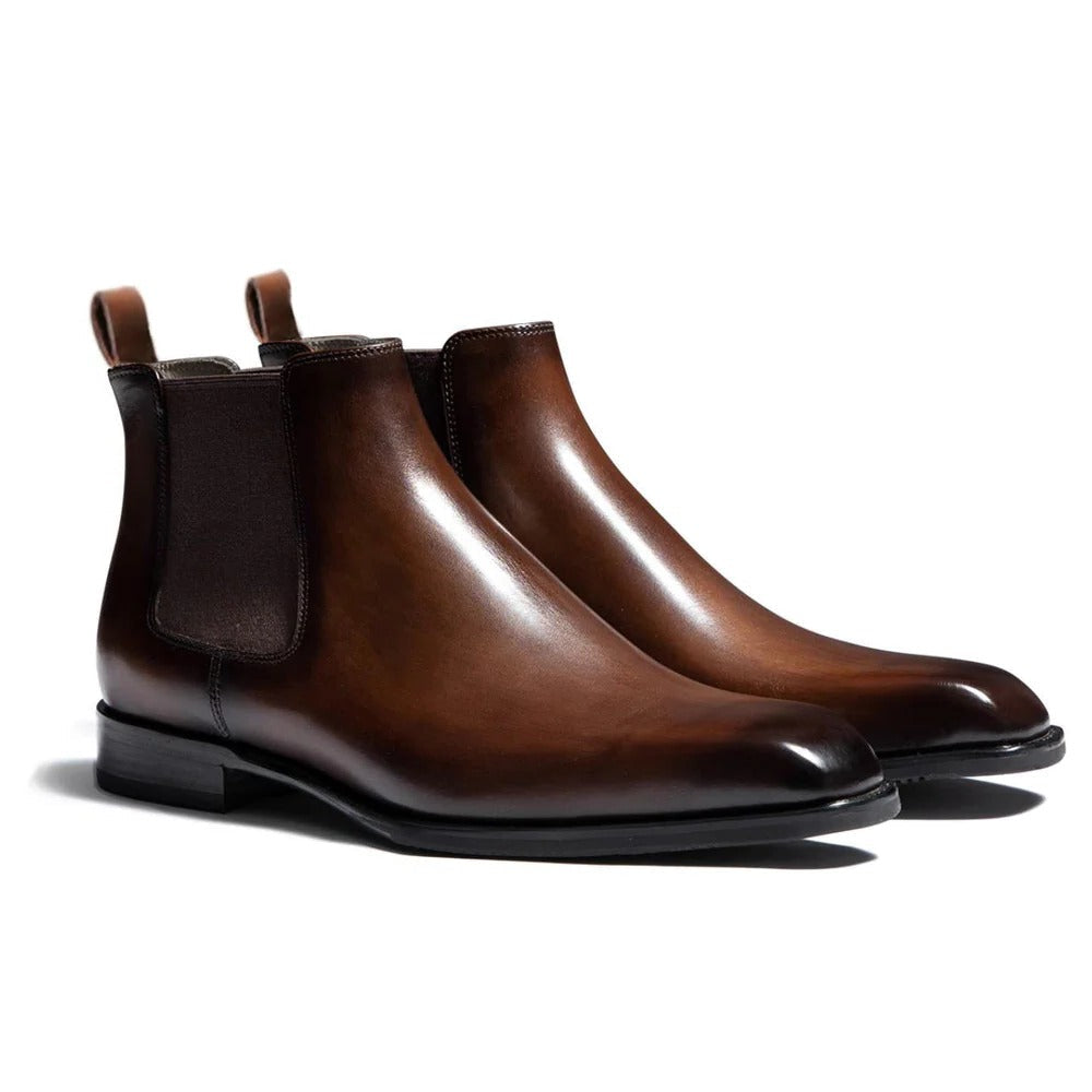Men's Sleek Almond Toe Ankle Boots with Stretch Inserts