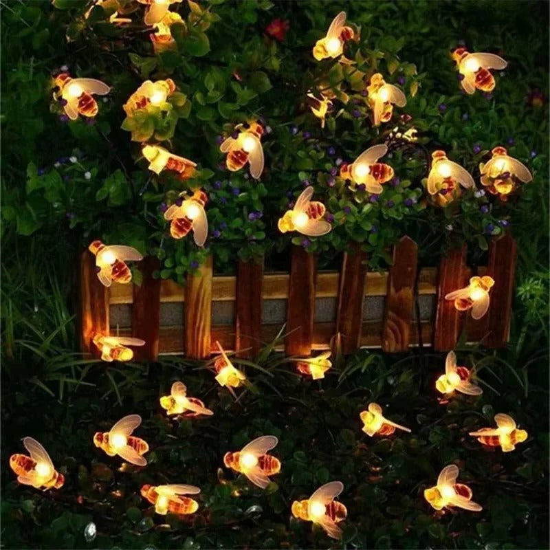 Eco-Friendly LED String Lights in Charming Bee Design for Outdoor Ambiance
