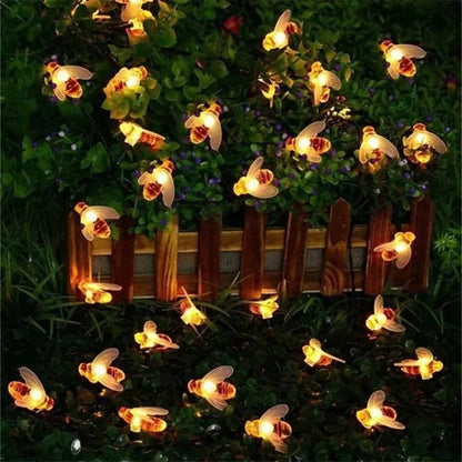 Eco-Friendly LED String Lights in Charming Bee Design for Outdoor Ambiance