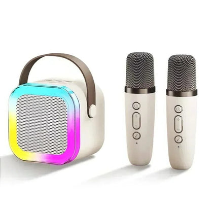 Compact Karaoke System with Wireless Mics and LED Lights