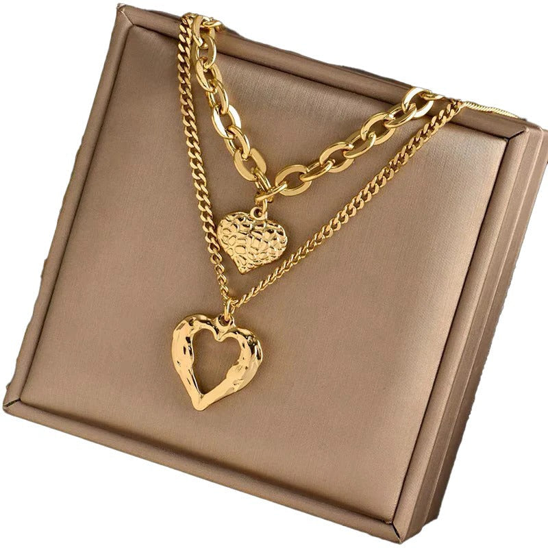 Layered Heart Charm Necklace with Adjustable Clasp