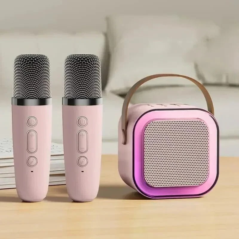 Compact Karaoke System with Wireless Mics and LED Lights