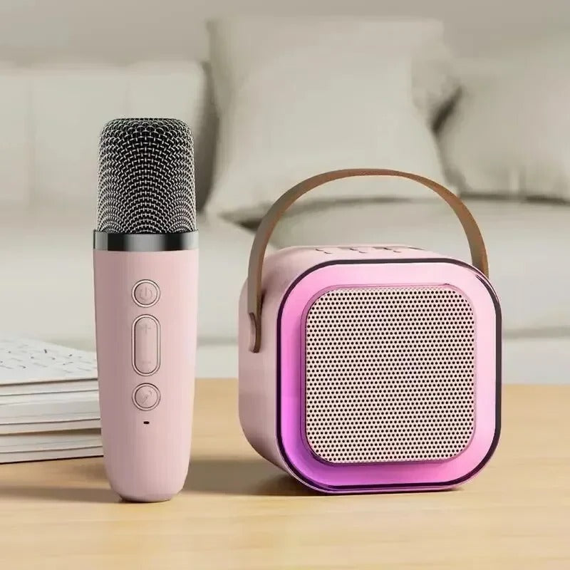 Compact Karaoke System with Wireless Mics and LED Lights