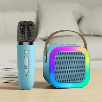 Compact Karaoke System with Wireless Mics and LED Lights