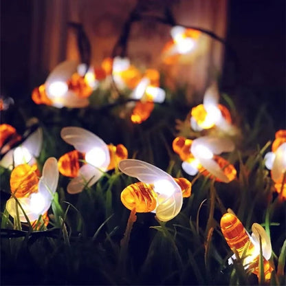 Eco-Friendly LED String Lights in Charming Bee Design for Outdoor Ambiance
