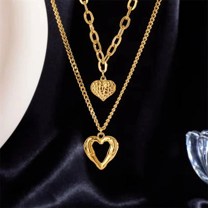 Layered Heart Charm Necklace with Adjustable Clasp