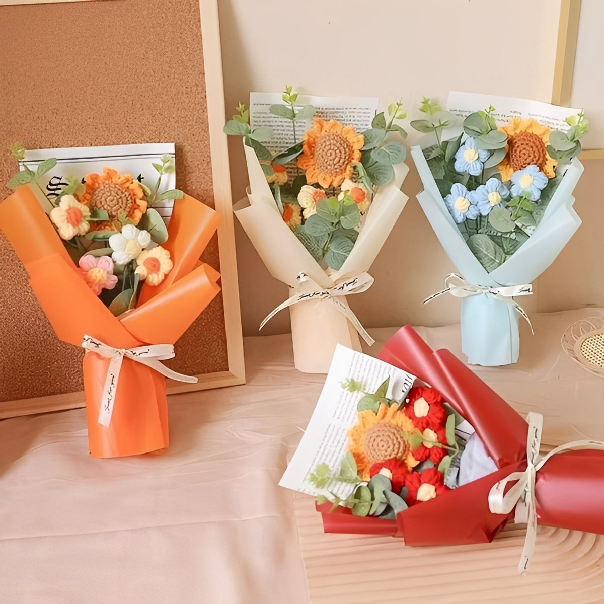 Artisan-Crafted Sunflower and Daisy Yarn Bouquet for Any Celebration