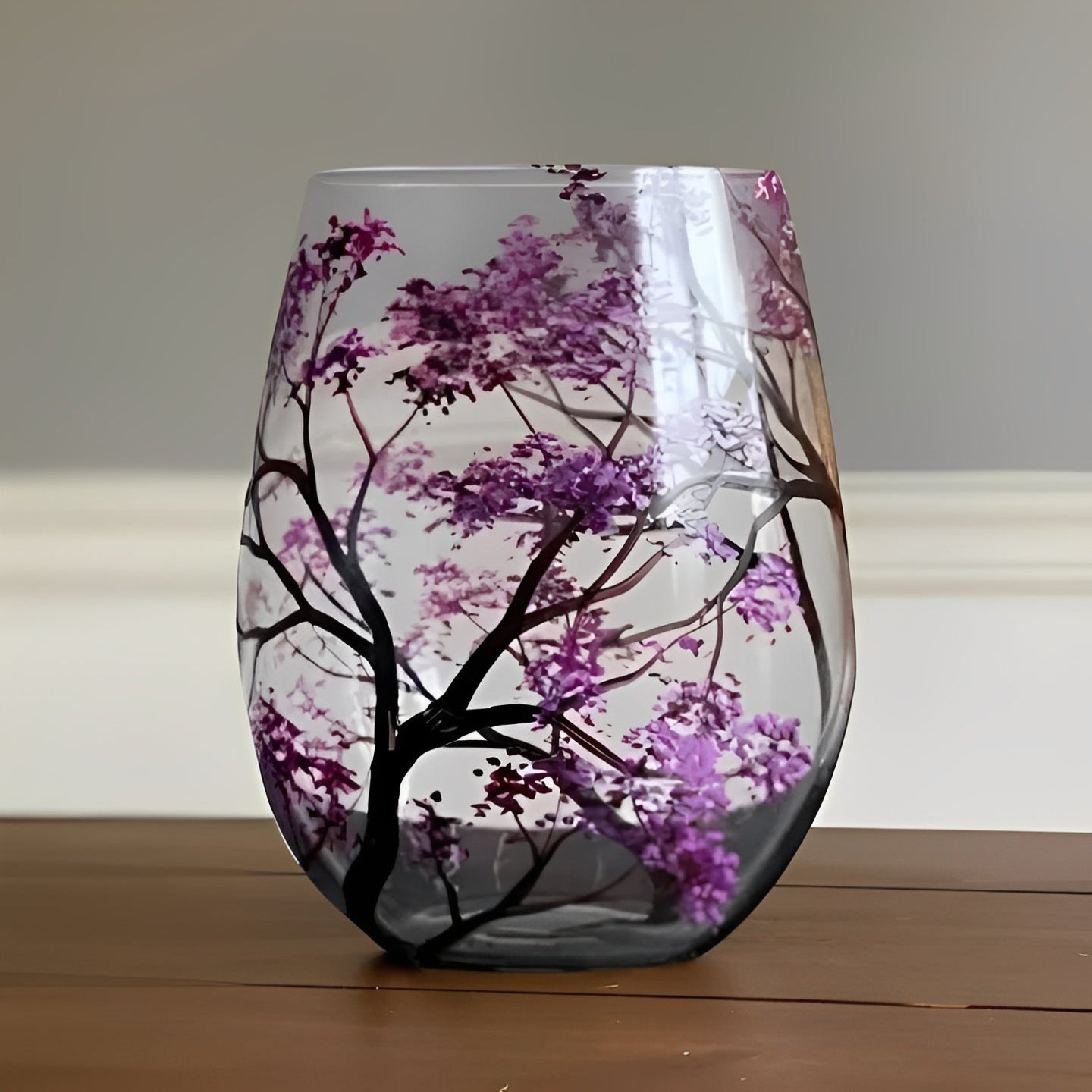 Artisan Wine Glass with Seasonal Tree Motif, 12 oz