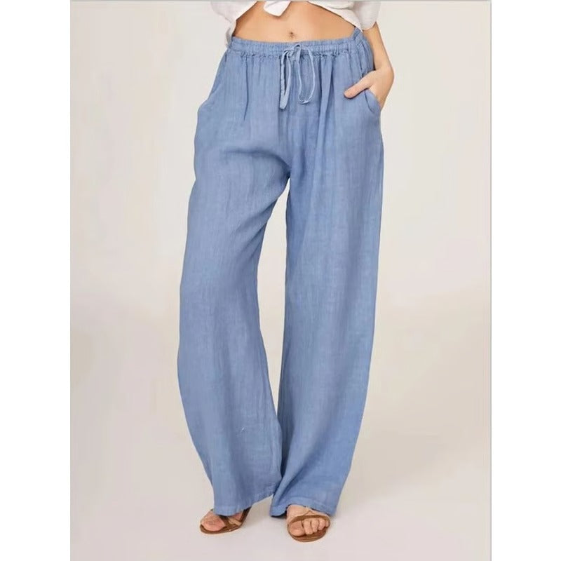 Lightweight Linen Blend Wide-Leg Trousers with Stretch Waistband