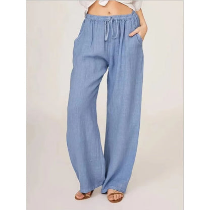 Lightweight Linen Blend Wide-Leg Trousers with Stretch Waistband