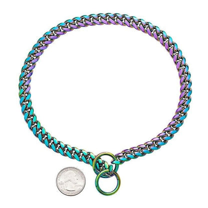 Robust Metal Chain Dog Collar for Strong Breeds in Vibrant Colors