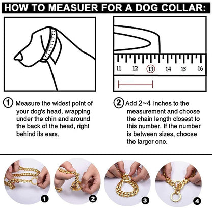Robust Metal Chain Dog Collar for Strong Breeds in Vibrant Colors