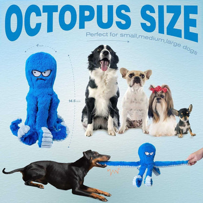 Durable Octopus Dog Chew Toy with Squeaker and Crinkle Sounds