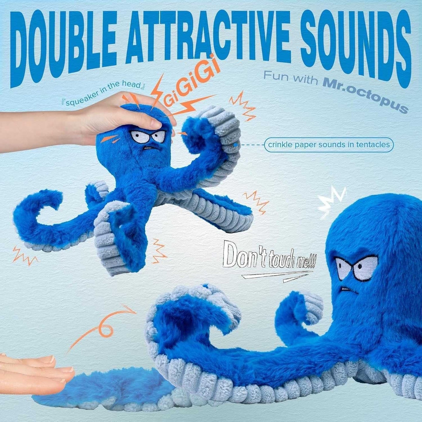 Durable Octopus Dog Chew Toy with Squeaker and Crinkle Sounds