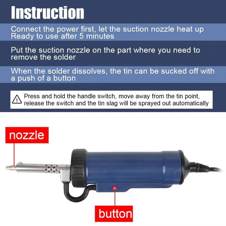 One-Handed Electric Solder Remover with 3 Adjustable Nozzles