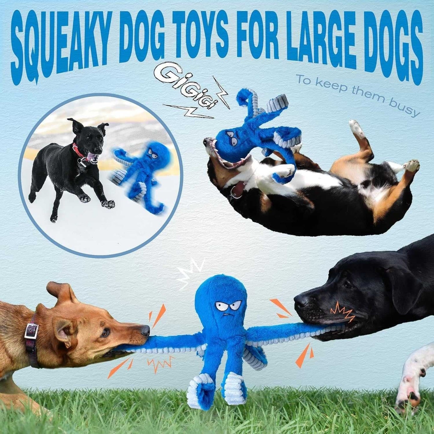 Durable Octopus Dog Chew Toy with Squeaker and Crinkle Sounds