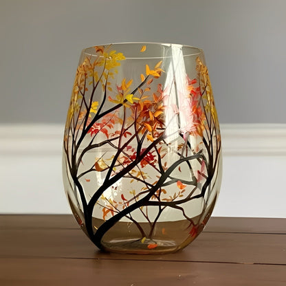 Artisan Wine Glass with Seasonal Tree Motif, 12 oz