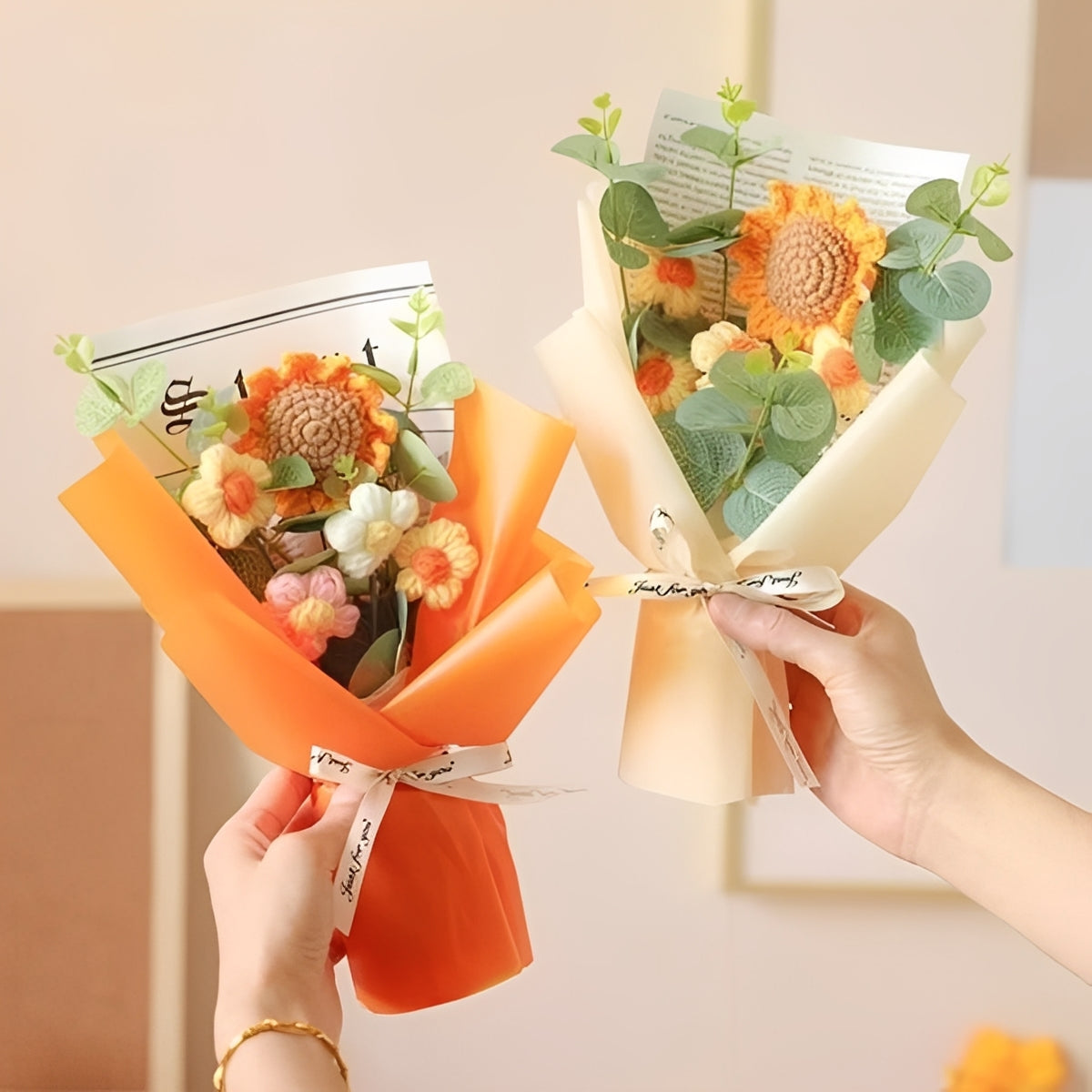 Artisan-Crafted Sunflower and Daisy Yarn Bouquet for Any Celebration