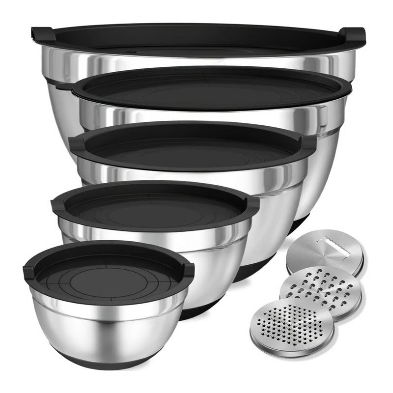 Versatile Stainless Steel Mixing Bowl Set with Secure Lids, 8-Piece Collection