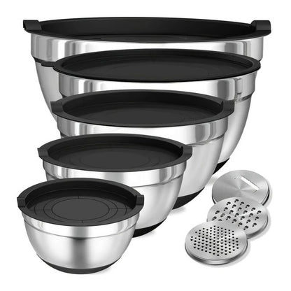 Versatile Stainless Steel Mixing Bowl Set with Secure Lids, 8-Piece Collection