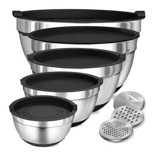 Versatile Stainless Steel Mixing Bowl Set with Secure Lids, 8-Piece Collection