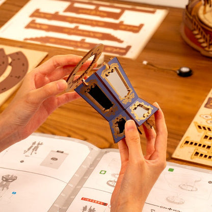 Illuminated 3D Wooden Carousel Music Box with Moving Elements
