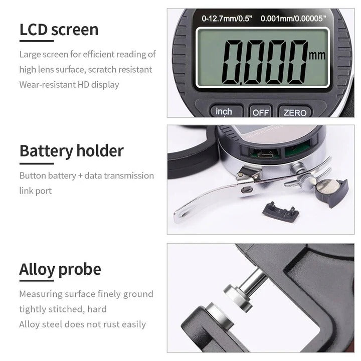 Precision Thickness Meter with LCD Display and Dual Measurement Options