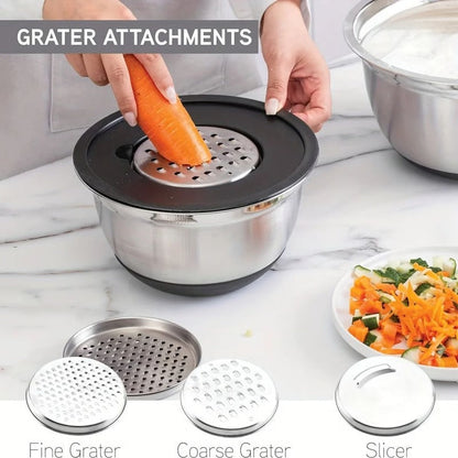 Versatile Stainless Steel Mixing Bowl Set with Secure Lids, 8-Piece Collection