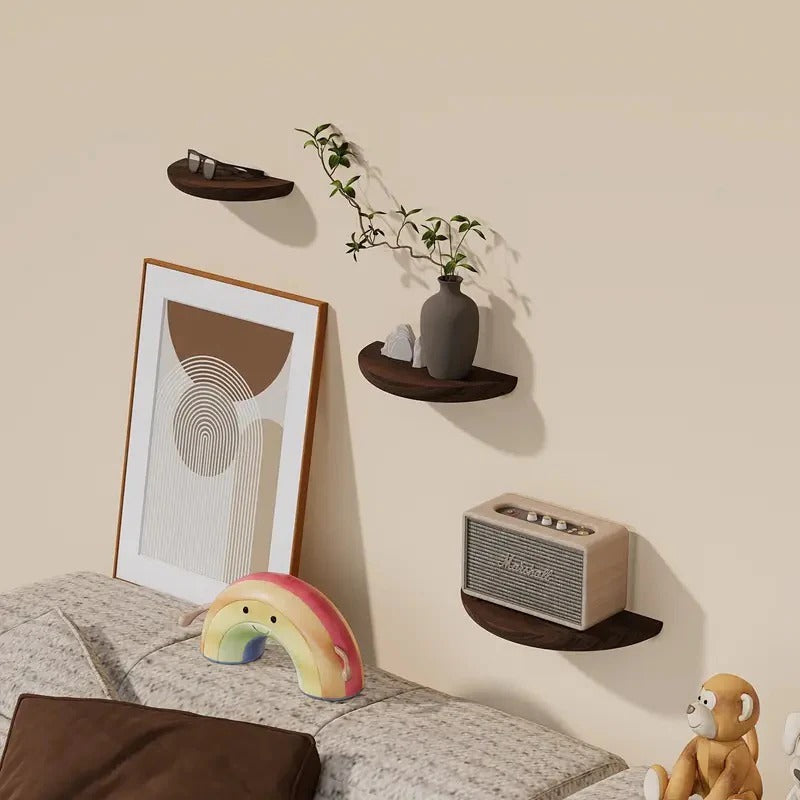 Curved Wall-Mounted Wooden Display Shelf for Home Décor