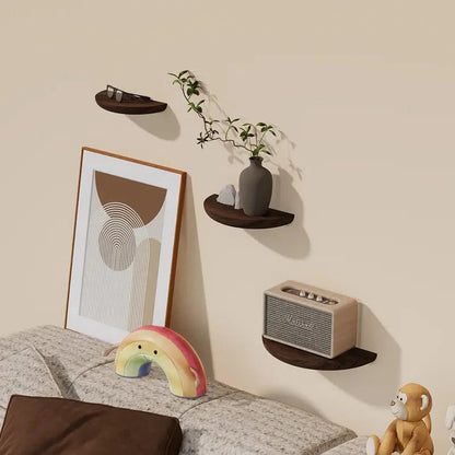 Curved Wall-Mounted Wooden Display Shelf for Home Décor