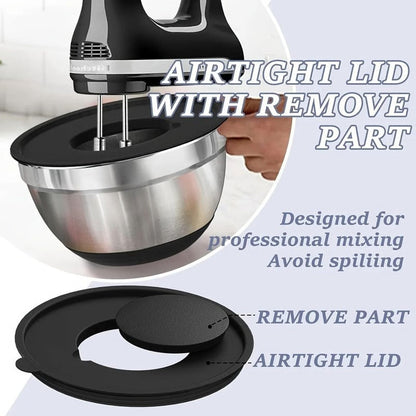 Versatile Stainless Steel Mixing Bowl Set with Secure Lids, 8-Piece Collection