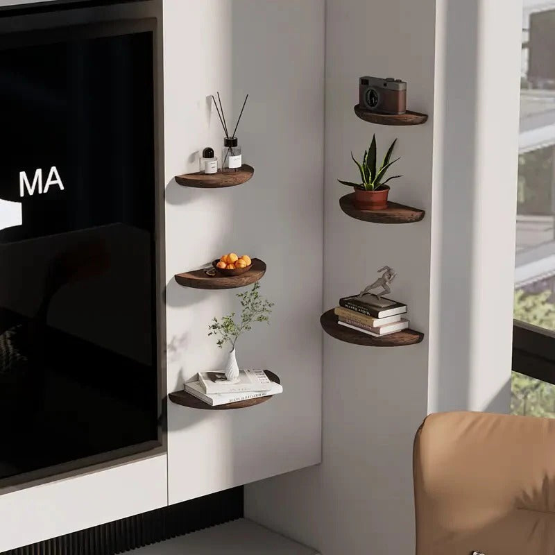 Curved Wall-Mounted Wooden Display Shelf for Home Décor