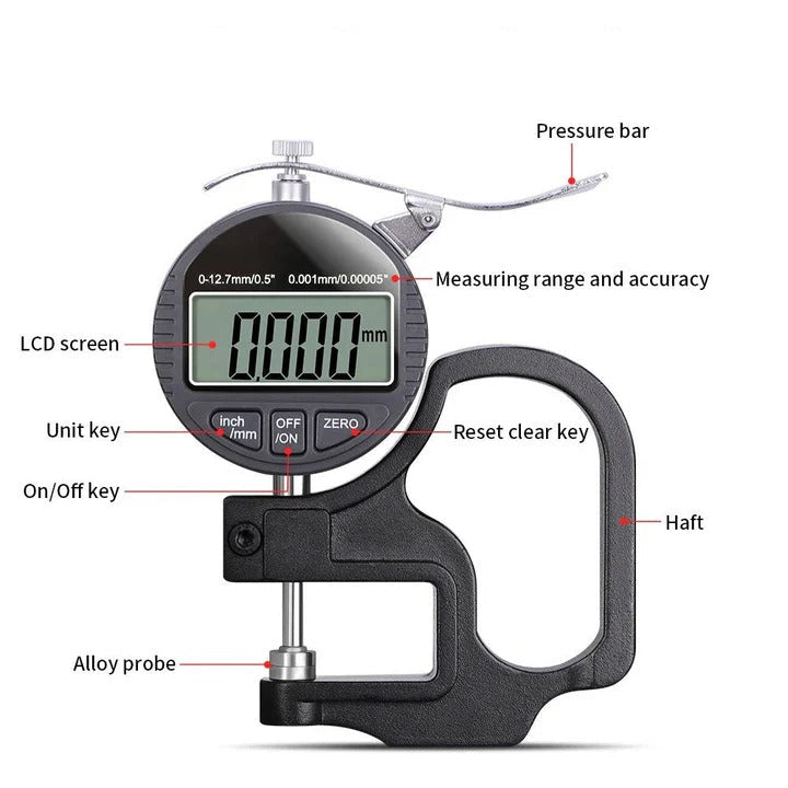 Precision Thickness Meter with LCD Display and Dual Measurement Options