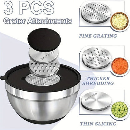 Versatile Stainless Steel Mixing Bowl Set with Secure Lids, 8-Piece Collection