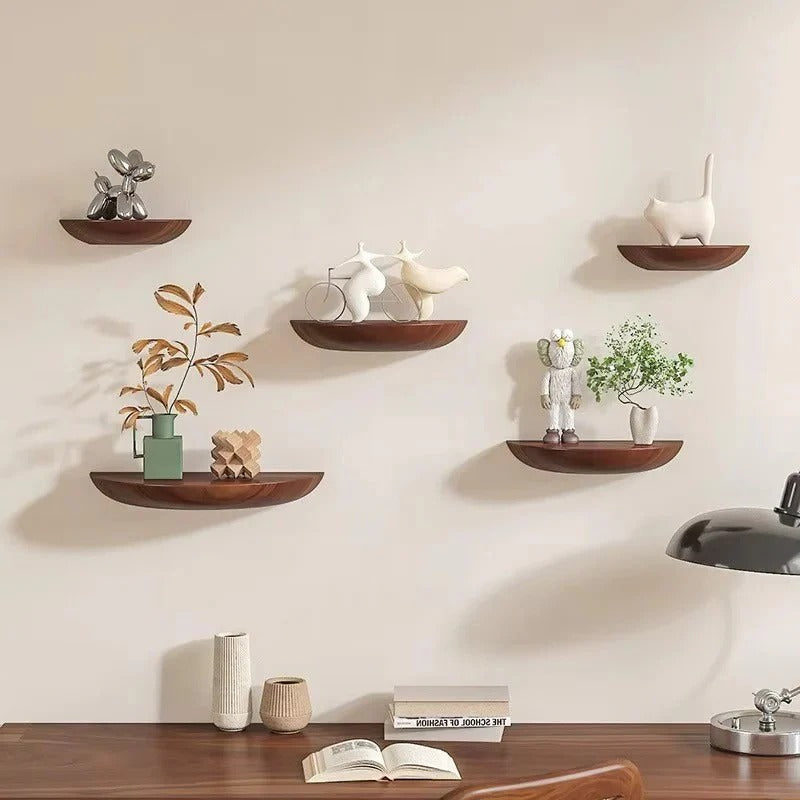 Curved Wall-Mounted Wooden Display Shelf for Home Décor