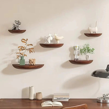 Curved Wall-Mounted Wooden Display Shelf for Home Décor