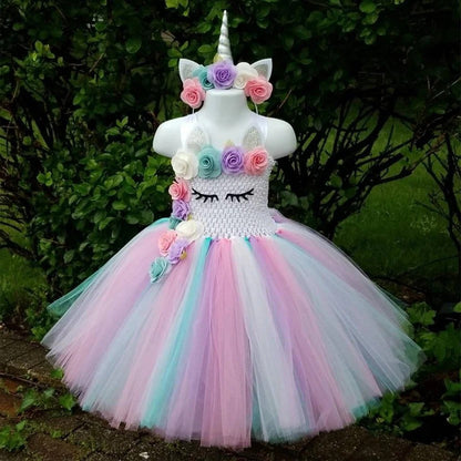 Whimsical Pastel Tutu Dress with Enchanted Unicorn Theme