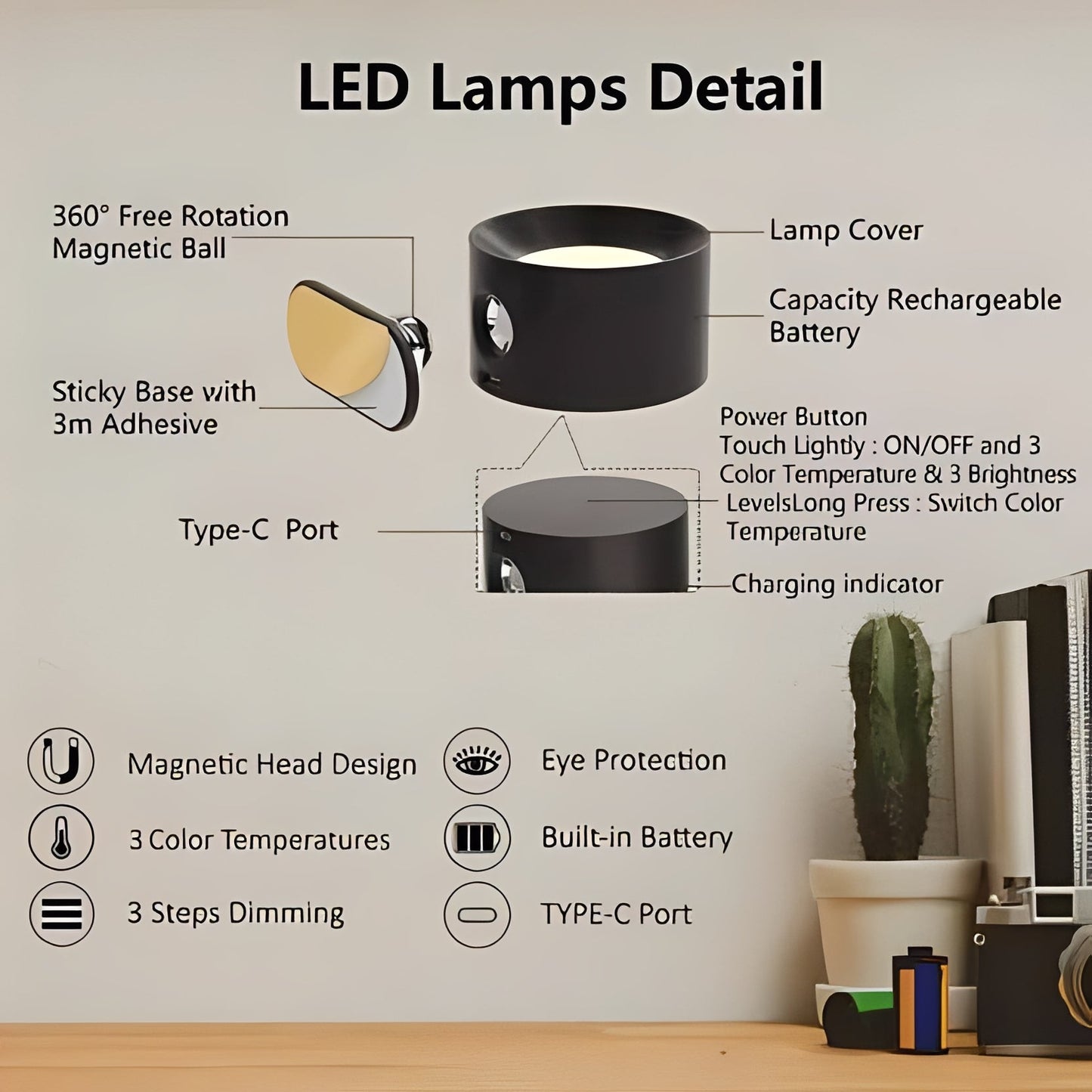 Versatile Wireless LED Light with 360-Degree Rotation