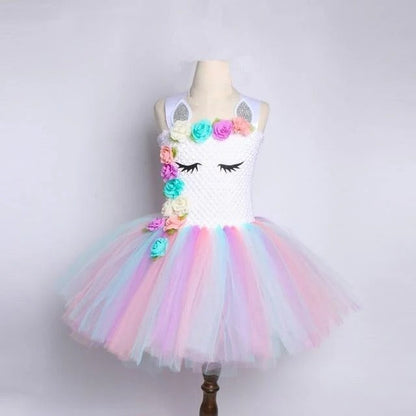 Whimsical Pastel Tutu Dress with Enchanted Unicorn Theme