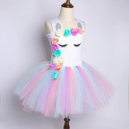 Whimsical Pastel Tutu Dress with Enchanted Unicorn Theme