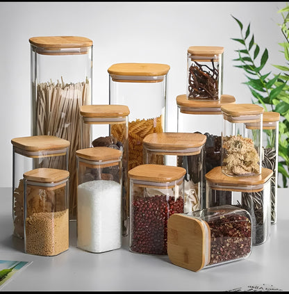 Stylish Glass Storage Containers with Natural Bamboo Tops