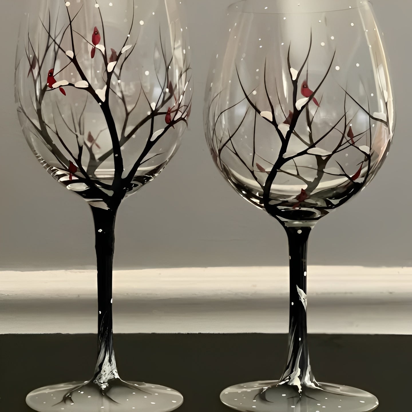 Artisan Wine Glass with Seasonal Tree Motif, 12 oz