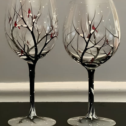 Artisan Wine Glass with Seasonal Tree Motif, 12 oz