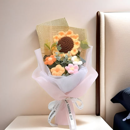 Artisan-Crafted Sunflower and Daisy Yarn Bouquet for Any Celebration