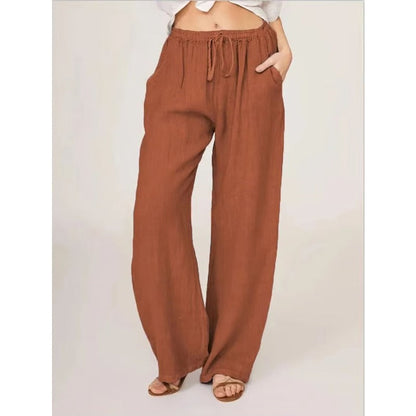 Lightweight Linen Blend Wide-Leg Trousers with Stretch Waistband