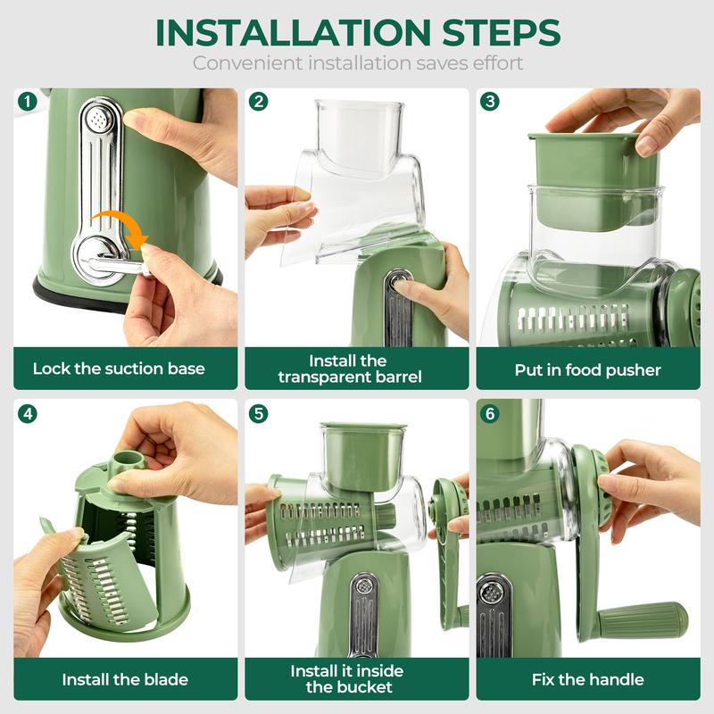 Versatile Food Grater with 5 Swappable Blades and Strong Suction Base