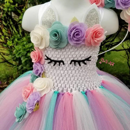 Whimsical Pastel Tutu Dress with Enchanted Unicorn Theme
